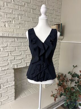 Alythea Navy Blue Ruffled V-Neck Peplum Blouse Size S